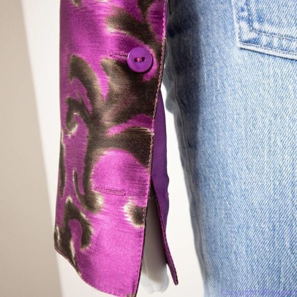 Linda Allard Ellen‎ tracy silk floral print purple shirt, size Petite 2 - Picture 8 of 16